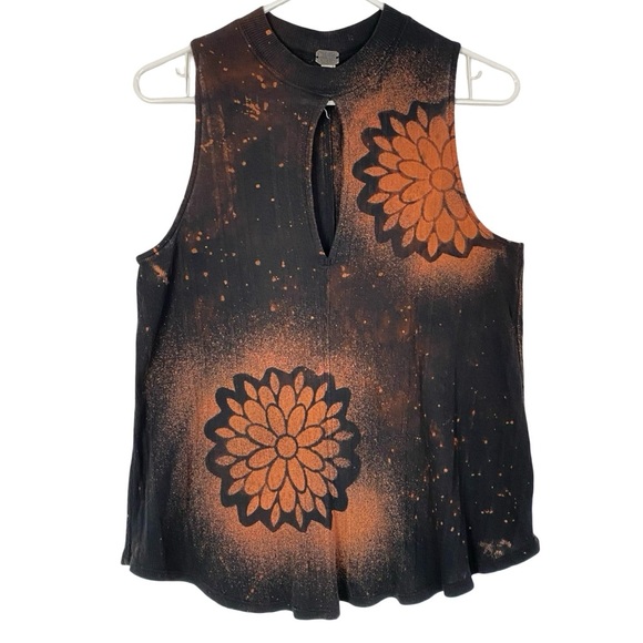 Free People Floral Tank Top Womens Size Small Upcycled Reverse Tie Dye Daisy - Picture 1 of 9